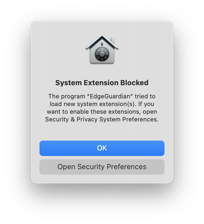 Click Open Security Preferences